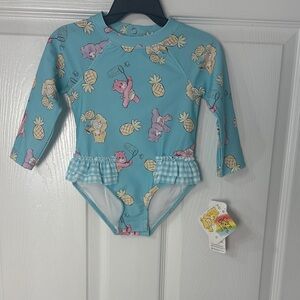 Care Bears Aqua Long-Sleeve One-Piece Swimsuit with Pineapple & Bear Print